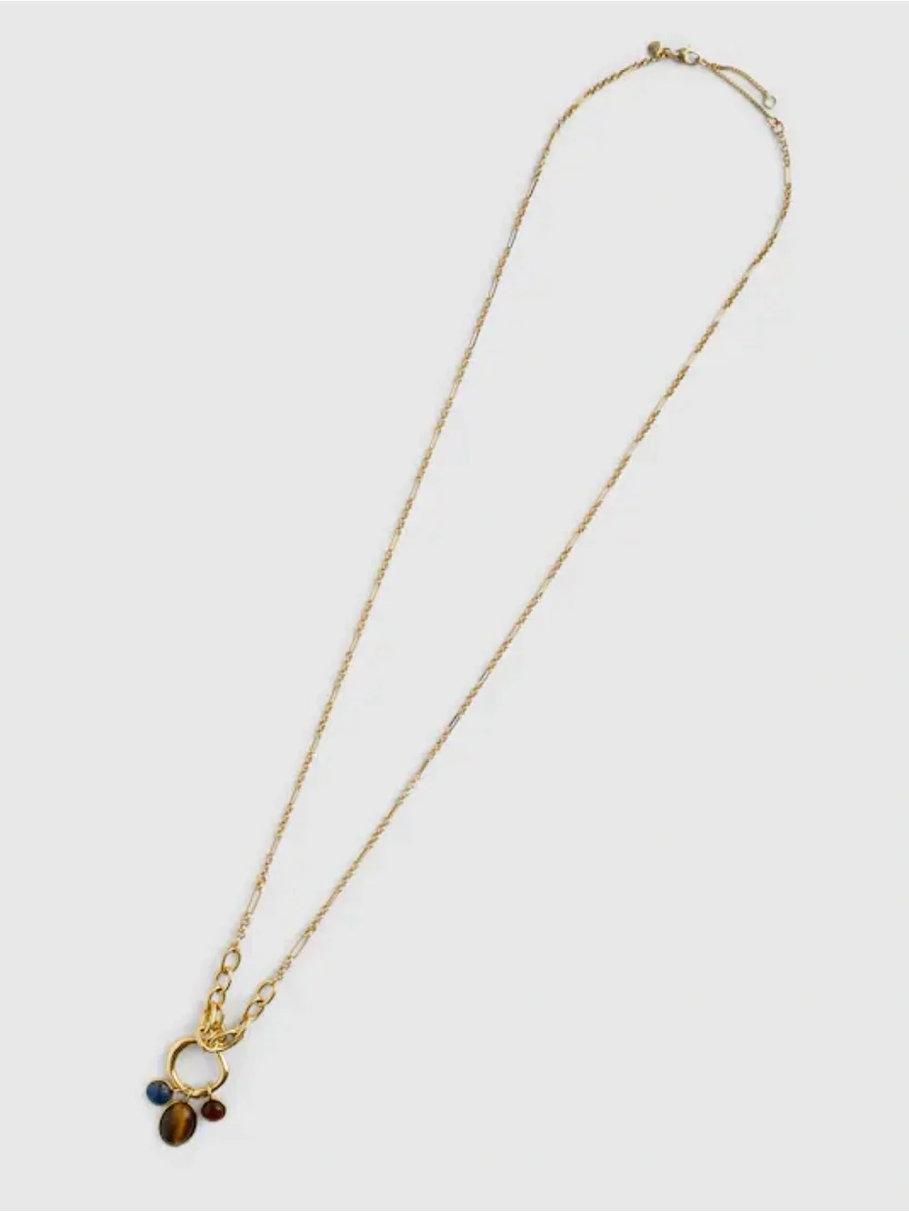 $88 NWT Madewell Semiprecious Tiger's Eye Lapis Stone Gold Chain Charm Necklace - Picture 2 of 12